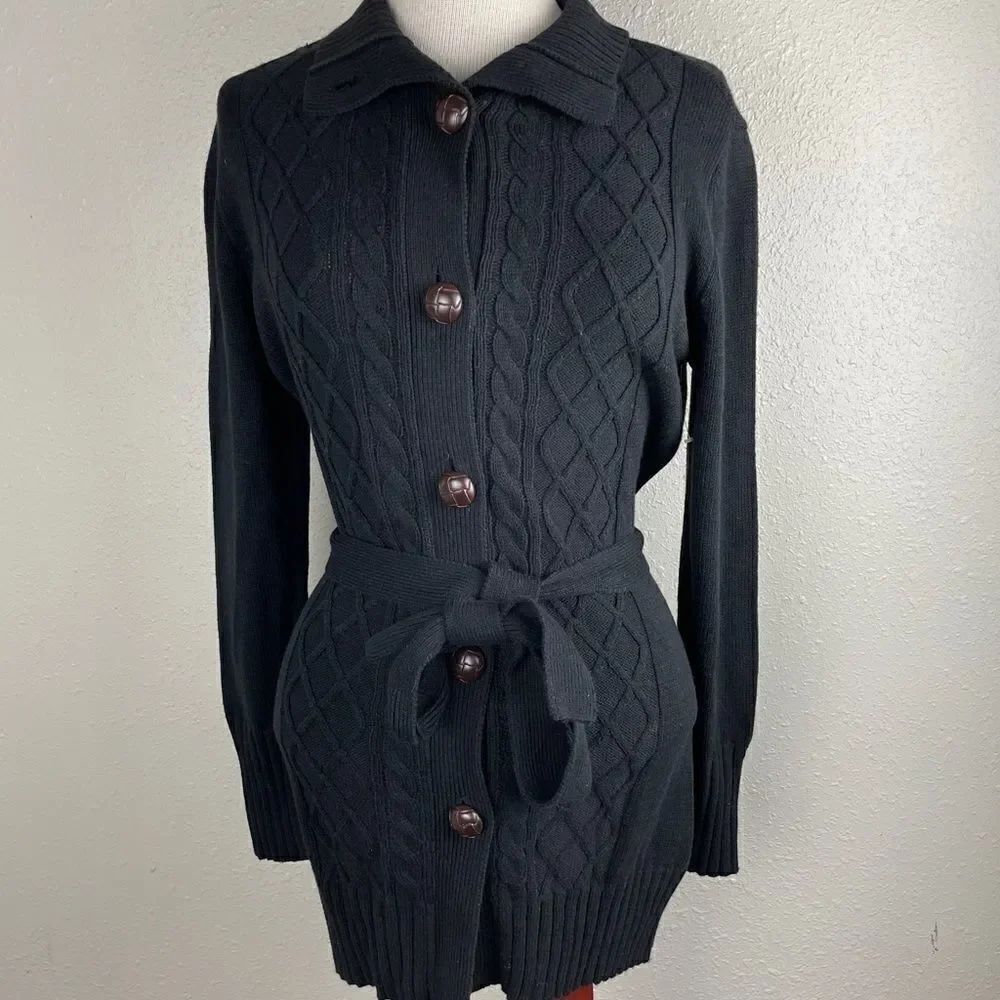 NWOT Caribbean Joe Black Cardigan Sweater Size M